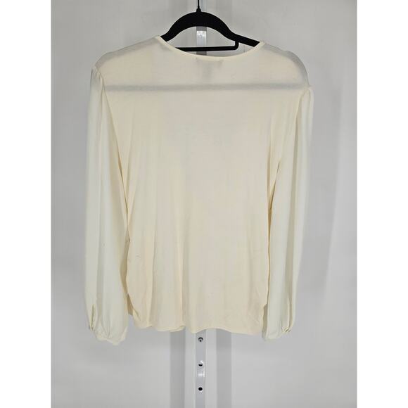 The Limited Womens Sz PXL Petite Long Sleeve Draped Blouse Cream Faux Wrap - Picture 4 of 4